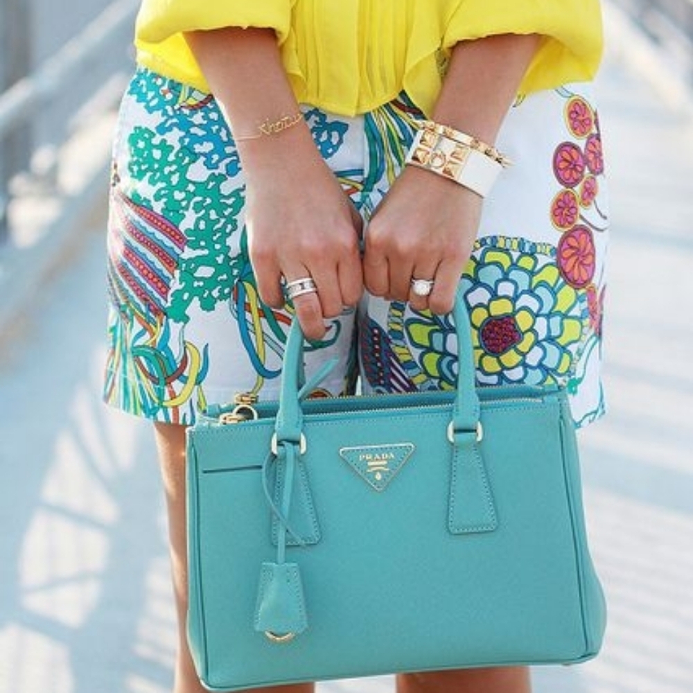 Like NEW Prada Galleria Saffiano LUX Leather Tote Handbag Giada Teal TIFFANY BLU
